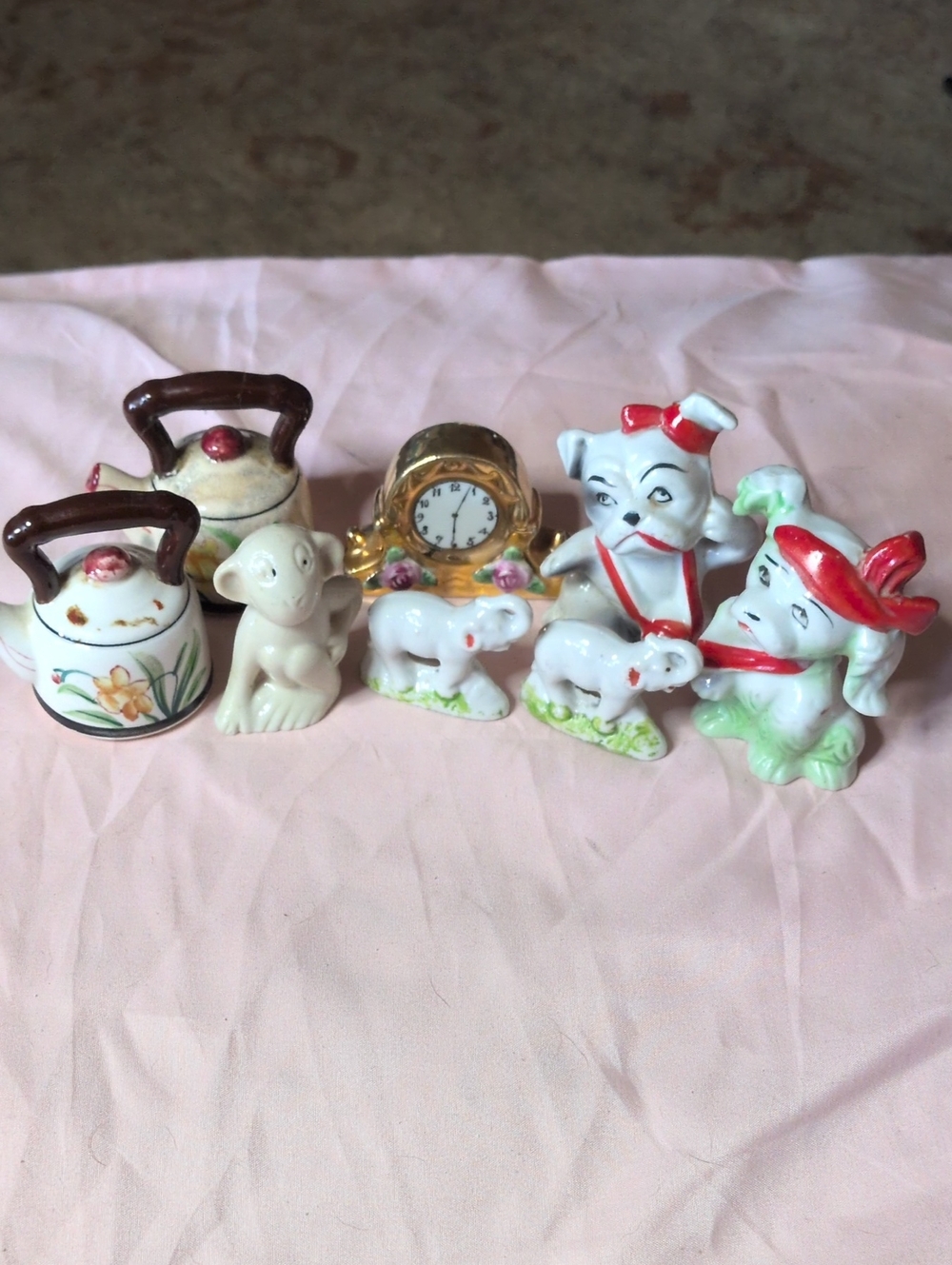 Assorted Japanese Ceramic Figurine Lot - White, Red, Green Accents